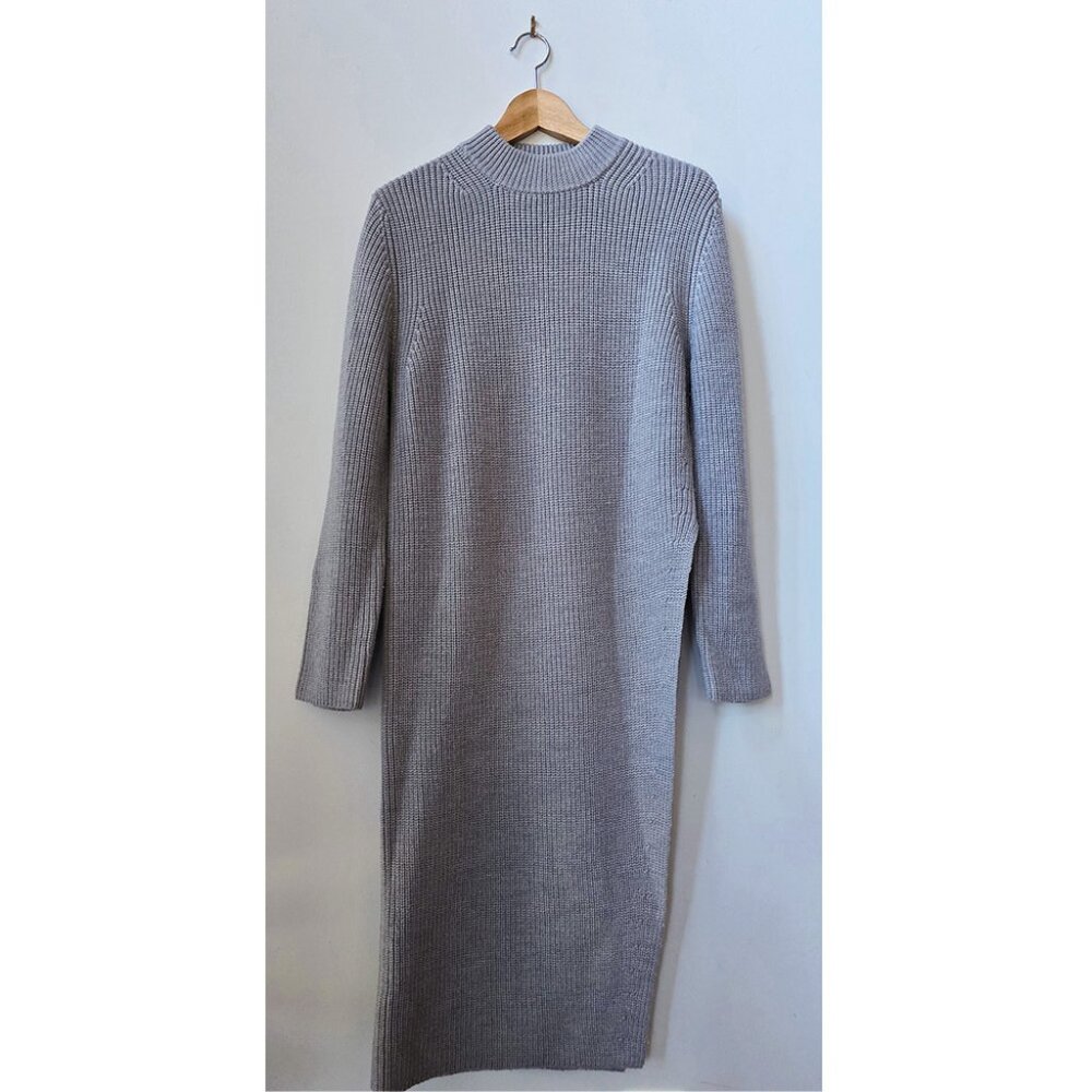 Net-a-Porter Outnet Iris & Ink Light Gray 100% Wool Mock Neck Side Slit Dress S